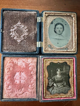 Load image into Gallery viewer, Lot 1/9 Plate Photos Two Ambrotypes of Woman incl Union Case + Painted Backdrop
