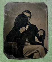 Load image into Gallery viewer, Man Hiding Face Behind Top Hat Unusual 1860s Tintype 1/9 Plate
