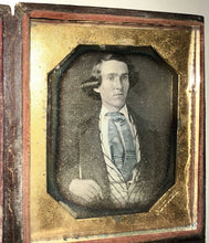 Load image into Gallery viewer, 1840s JOHN PLUMBE Daguerreotype Handsome Man Wild Hair Logo on Case Gray Family
