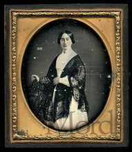 Load image into Gallery viewer, Beautiful 1850s 1/6 Daguerreotype of a Woman in Black Lace Shawl Gothic Chair
