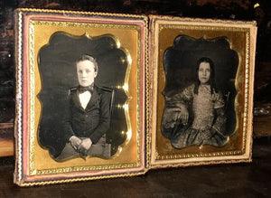 1/6 Daguerreotype Photos of Boy & Girl Possible Siblings Lot of 2