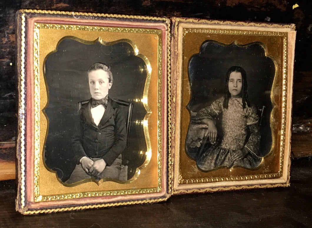 1/6 Daguerreotype Photos of Boy & Girl Possible Siblings Lot of 2
