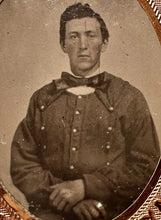 Load image into Gallery viewer, Tintype Civil War Soldier (?) In Thermoplastic Case Or Fireman Or Miner 1860s
