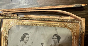 HALF PLATE Ambrotype Women At Tinted Table BOTH HOLDING PHOTOS PIP Rare