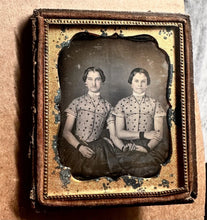 Load image into Gallery viewer, 1/6 Daguerreotype Women Friends Matching Hair &amp; Dresses &amp; Mourning Bands Holding Hands
