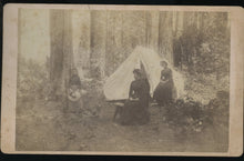 Load image into Gallery viewer, 2 Large Boudoir Cards RED BLUFF CALIFORNIA WOMEN CAMPING Outdoors Tent 1880s
