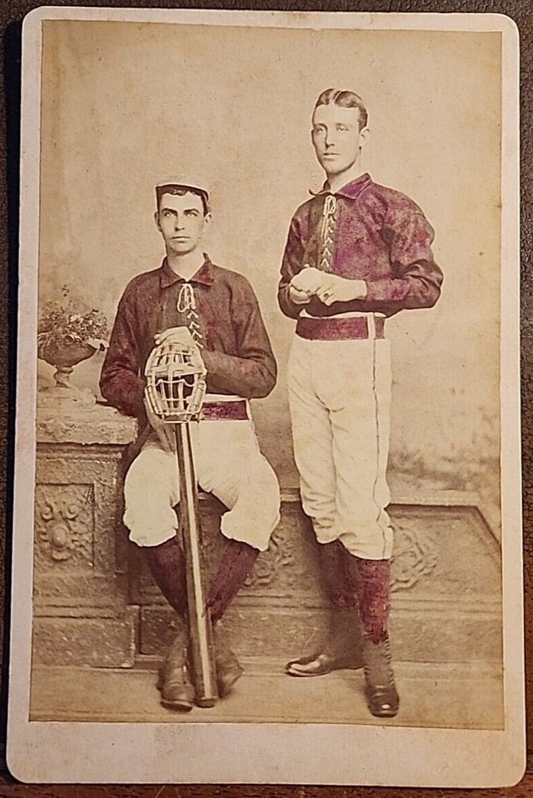 19th Century Baseball Players Cabinet Card Photo Bat Ball & Catcher's Mask!