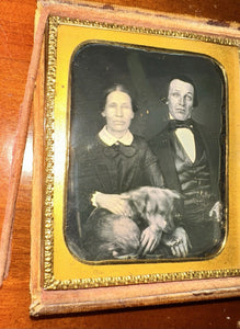 An Odd Couple Holding A Moving Dog In Lap 1/6 Daguerreotype