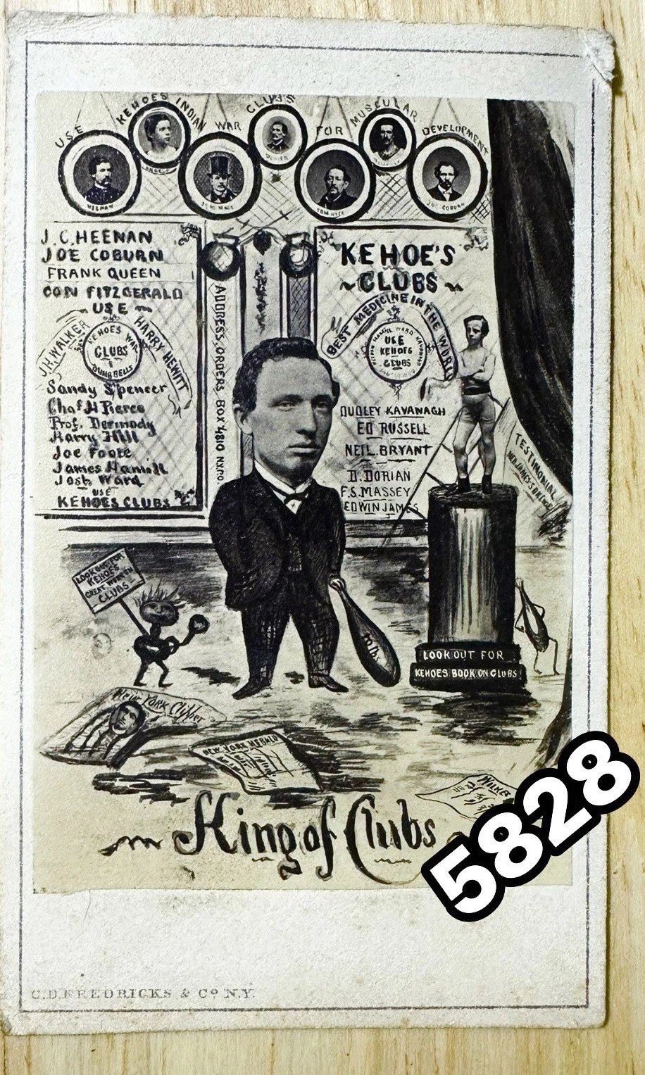 Rare Advertising CDV [ King Of Clubs / Kehoe’s Indian Clubs ] Fredricks NYC