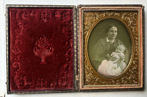 1/4 Cased Daguerreotype Smiling Woman Holding Baby Notes Inside Case