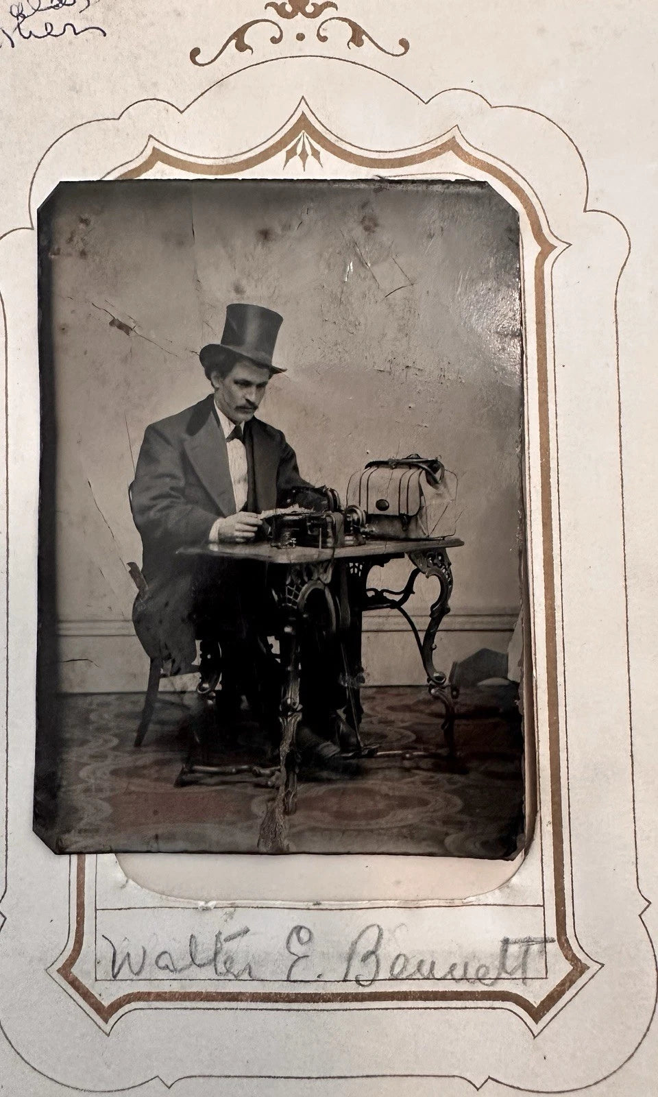 Tintype ID'd Man Using Textile or Telegraph Machine SUICIDE Death, OCCUPATIONAL