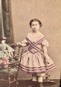 1860s CDV Little Girl with Doll Colorist Test Marks on Back! PARIS FRANCE