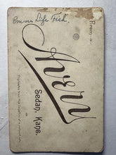 Load image into Gallery viewer, Identified Banner Lady From Kansas Advertising Dress Antique Cabinet Card 1880s
