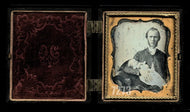 RARE Father Holding Dead Baby 1850s Post Mortem Daguerreotype Photo Union Case