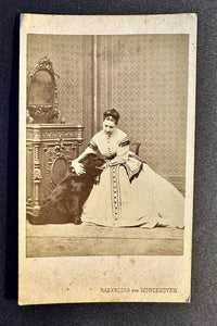 Affectionate Pose CDV Victorian Woman & Her Black Newfoundland Dog 1860s Photo