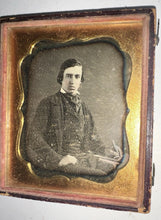 Load image into Gallery viewer, 6th Plate 1840s Daguerreotype Of Man At Desk Holding Pen Writer Or Author?
