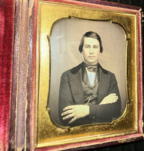Load image into Gallery viewer, IDENTIFIED DAGUERREOTYPE HANDSOME YOUNG MAN CROSSED ARMS 1840s 1850s SEALED ID'D
