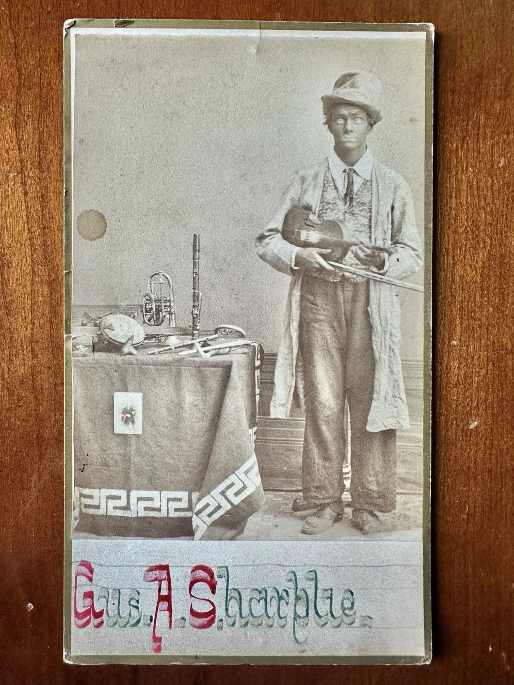 ID'D Banjo Guitar Player Musician INDIANA 1880s Cabinet Card Photo
