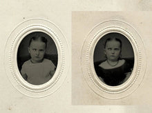 Load image into Gallery viewer, 2 Miniature 1860s Tintype Photos Blind Girl Black White Dress Not Post Mortem
