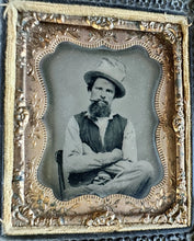 Load image into Gallery viewer, Great Tintype Photo Cigar Smoking Gambler Great Pose Top Hat Civil War Man 1860s
