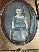 Load image into Gallery viewer, 1/4 Plate Daguerreotype Boy in Tinted Dress Standing Backwards on Chair 1850s
