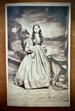 Load image into Gallery viewer, 1860s CDV Photo Beautiful Girl / Woman Long Curls In Hair Painted Backdrop
