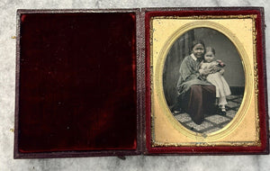 Ethnic Asian Nanny & Child 1850s ambrotype photo Tinted Rare