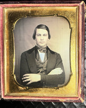 Load image into Gallery viewer, IDENTIFIED DAGUERREOTYPE HANDSOME YOUNG MAN CROSSED ARMS 1840s 1850s SEALED ID'D
