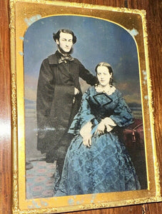 Large 3/4 PLATE Tinted Ambrotype Photo British Professor? & Wife 1850s Rare
