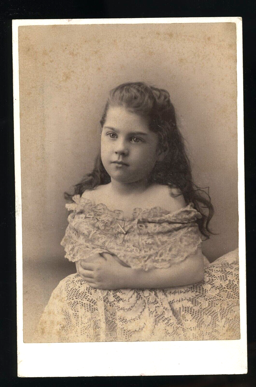 Pretty Little Girl Lace Dress Long Hair Marietta Ohio Photographer Cabinet Card