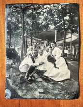 Load image into Gallery viewer, 5&quot; x 4&quot; - Excellent Outdoor Tintype Photo Victorian Picnic! 1800s Antique Tinted
