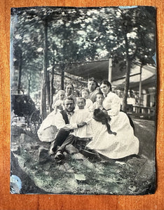 5" x 4" - Excellent Outdoor Tintype Photo Victorian Picnic! 1800s Antique Tinted