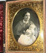 Load image into Gallery viewer, 1/4 Cased Daguerreotype Smiling Woman Holding Baby Notes Inside Case
