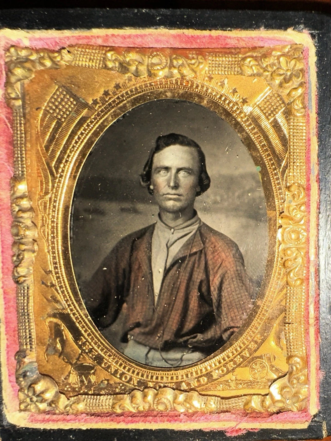 Civil War Era Tintype Man In Red Shirt Soldier Miner Or Fireman? 1860s Photo