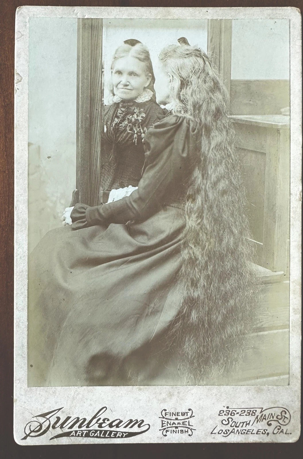 ID'd Woman with Long Hair in Mirror 1900s Cabinet Card Los Angeles WILCOX Photo
