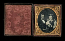 Load image into Gallery viewer, Daguerreotype of a Man &amp; Woman Wearing Unusual Headwear or Veil 1/6 1850s
