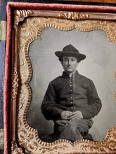 Load image into Gallery viewer, Two Images Young Civil War Soldier in &amp; Out of Uniform in Double Case Tintype
