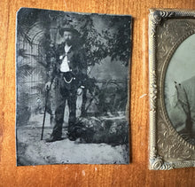 Load image into Gallery viewer, Two Original Antique Tintype Police Sheriff Wearing Badge &amp; "BLACK BART" Outlaw
