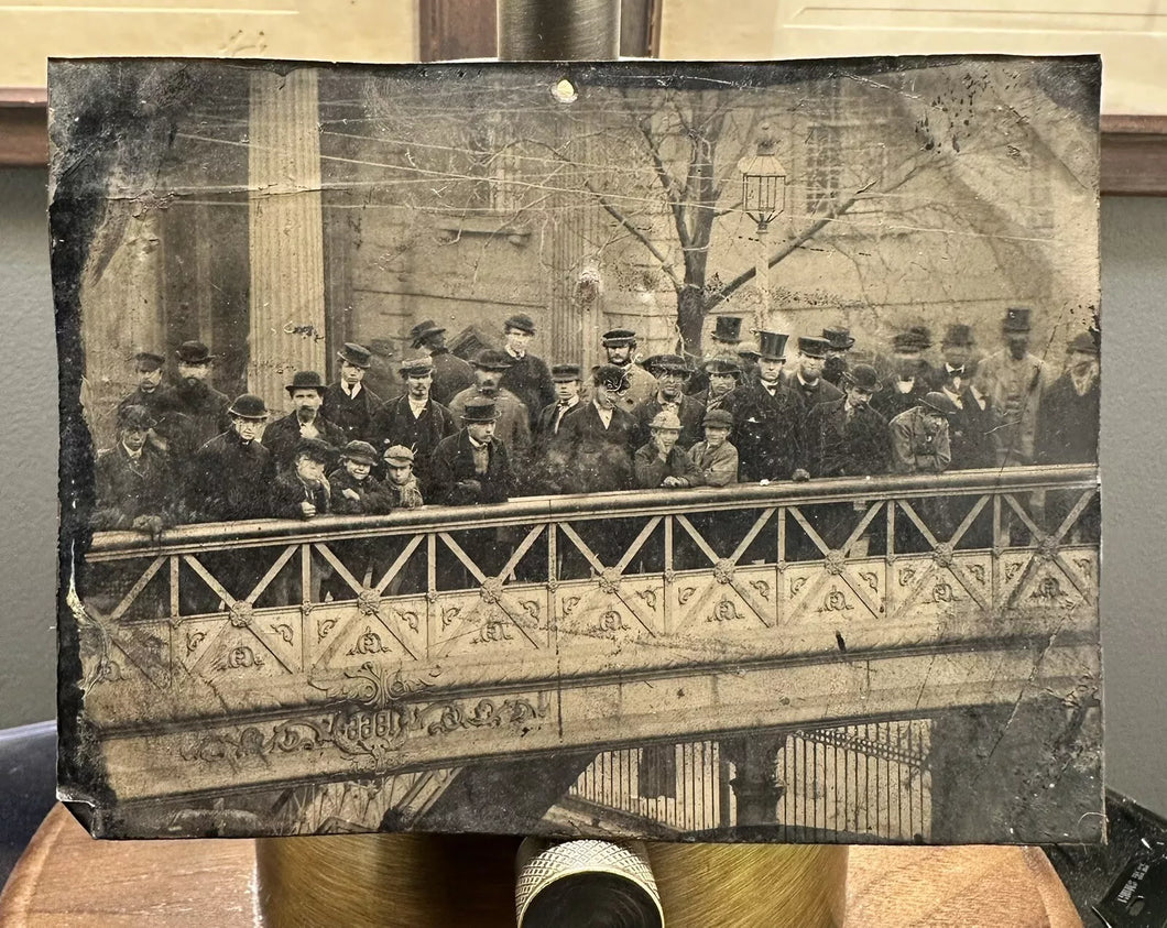 RARE 1860s Tintype LOEW BRIDGE Broadway / Fulton New York City History Antique