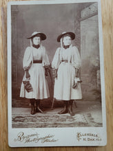 Load image into Gallery viewer, North Dakota Girls Holding MASQUERADE Masks Cabinet Card Dated 1896
