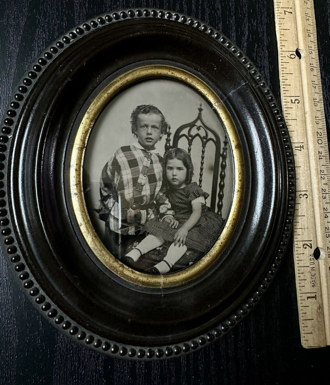1/4 PLATE Ambrotype ID'd Vermont Children Siblings In Thermoplastic Wall Frame