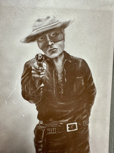 VERY RARE GOLD RUSH OWL SALOON ADVERTISING WITH MASKED OUTLAW AIMING GUN MINING