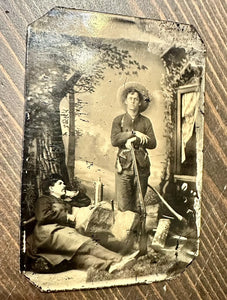 Tintype Armed Cowboy with Shotgun Knife Pistol Powder Flask AXE! ++ Drunk Buddy