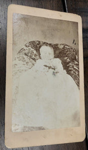 CDV Photo, Post Mortem Baby / Infant Holding Flowers, Peoria Illinois circa 1870