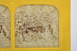 Amazing 1860s Tissue Stereoview Photo ~ Skeleton Army Boat Race!