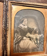Rare Post Mortem Pet? 1/4 Ambrotype Woman and Dog Antique 1850s Photo