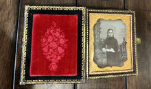 Load image into Gallery viewer, Double 1/6 Daguerreotypes Little Girls, Sisters, MOP Case Collins Massachusetts
