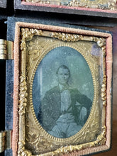 Load image into Gallery viewer, Lot of Antique Ambrotype Tintype in Union Cases + Real Hair or Plant Folk Art
