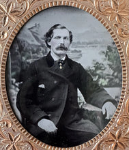 Load image into Gallery viewer, 1/6 Ruby ambrotype handsome man painted backdrop full case 1860s
