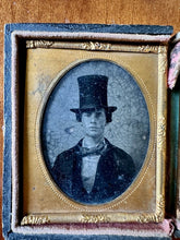 Load image into Gallery viewer, Two Ambrotype Photo Of Handsome Victorian Man Wearing Tall Top Hat 1850

